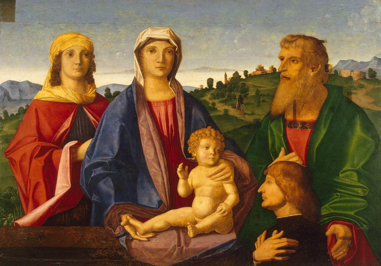Madonna and Child with Saints and a Donor, vintage artwork by Vincenzo Catena, A3 (16x12") Poster Print