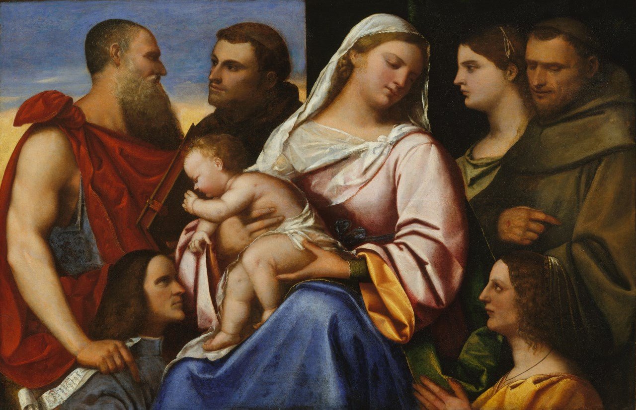 Madonna and Child with Saints and Donors, vintage artwork by Attributed to Sebastiano del Piombo, A3 (16x12") Poster Print
