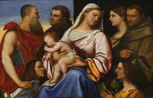 Madonna and Child with Saints and Donors, vintage artwork by Attributed to Sebastiano del Piombo, A3 (16x12") Poster Print