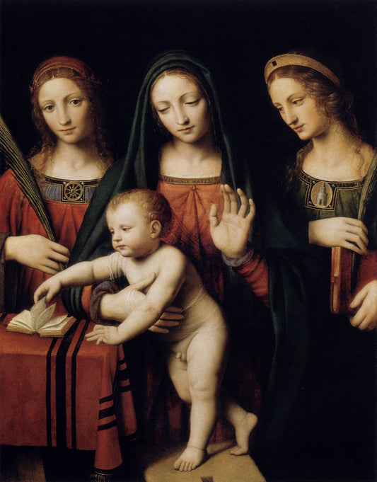 Madonna and Child with Saints Catherine and Barbara, vintage artwork by Bernardino Luini, A3 (16x12") Poster Print