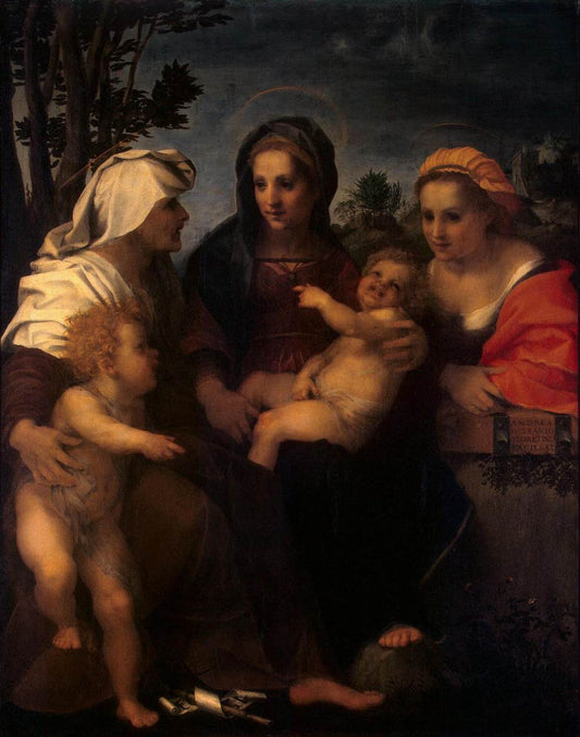 Madonna and Child with Saints Catherine, Elizabeth and John the Baptist, vintage artwork by Andrea del Sarto, A3 (16x12") Poster Print