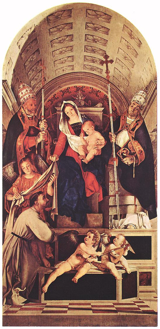 Madonna and Child with Saints Dominic, Gregory and Urban (detail from the Recanati Altarpiece), vintage artwork by Lorenzo Lotto, A3 (16x12") Poster Print