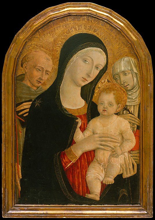 Madonna and Child with Saints Francis and Catherine of Siena, vintage artwork by Matteo di Giovanni di Bartolo, A3 (16x12") Poster Print