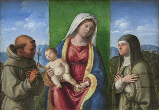 Madonna and Child with Saints Francis and Clare, vintage artwork by Cima da Conegliano, A3 (16x12") Poster Print