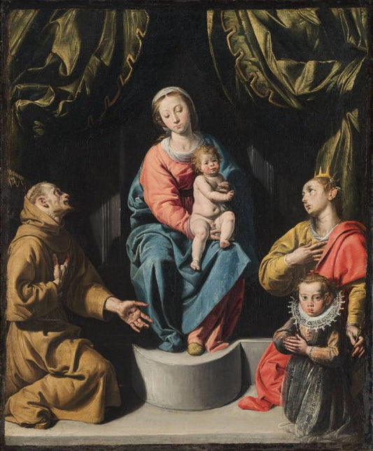 Madonna and Child with Saints Francis of Assisi and Catherine of Alexandria, vintage artwork by Tanzio da Varallo, 12x8" (A4) Poster