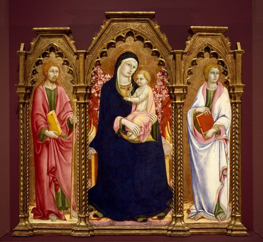 Madonna and Child with Saints James Major and John the Evangelist, vintage artwork by Sano di Pietro, A3 (16x12") Poster Print