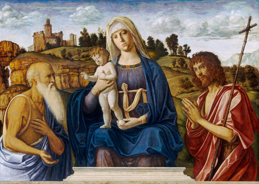 Madonna and Child with Saints Jerome and John the Baptist, vintage artwork by Cima da Conegliano, A3 (16x12") Poster Print