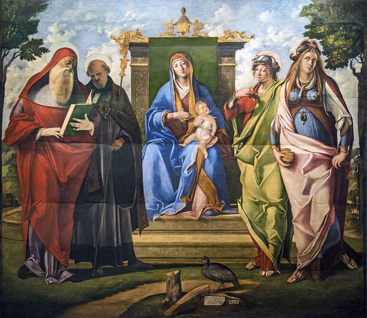 Madonna and Child with Saints Jerome, Benedict, Mary Magdalene and Justina, vintage artwork by Benedetto Rusconi, A3 (16x12") Poster Print