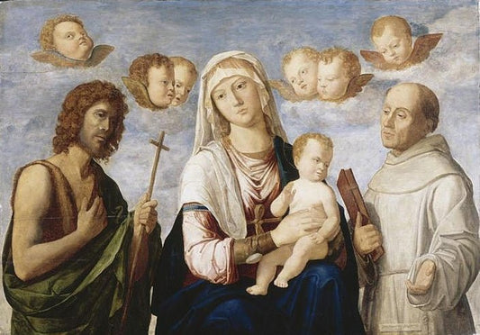Madonna and Child with Saints John the Baptist and Francis, vintage artwork by Cima da Conegliano, A3 (16x12") Poster Print