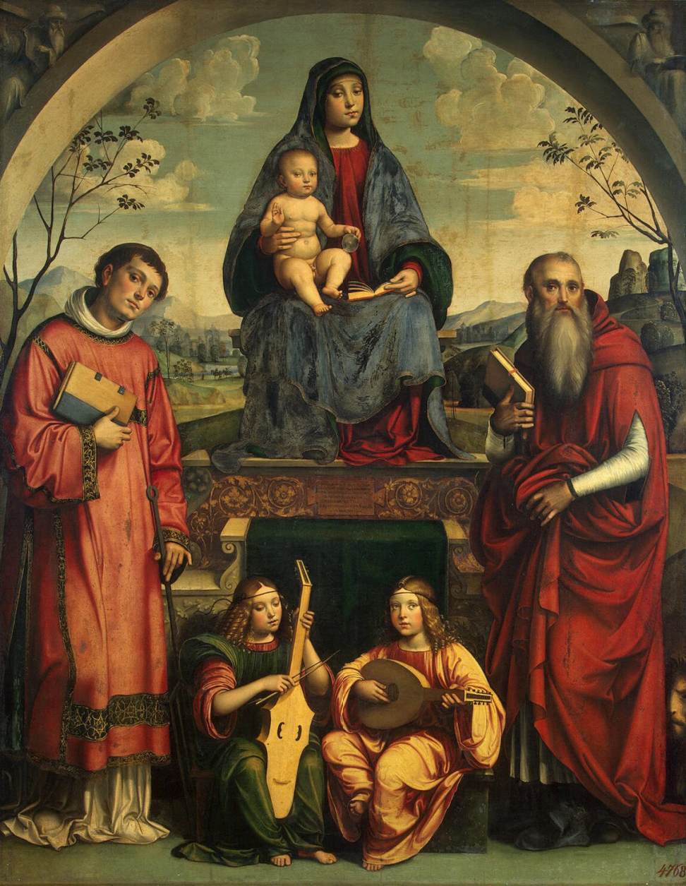 Madonna and Child with Saints Lawrence and Jerome, vintage artwork by Francesco Francia, A3 (16x12") Poster Print