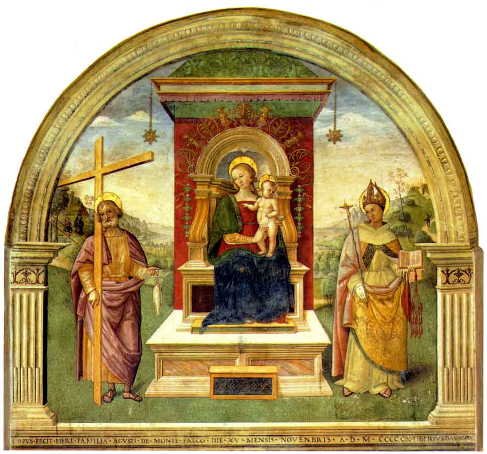 Madonna and Child with Saints Peter and Bonaventure, vintage artwork by Tiberio d' Assisi, A3 (16x12") Poster Print