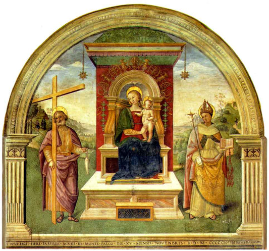 Madonna and Child with Saints Peter and Bonaventure, vintage artwork by Tiberio d' Assisi, A3 (16x12") Poster Print