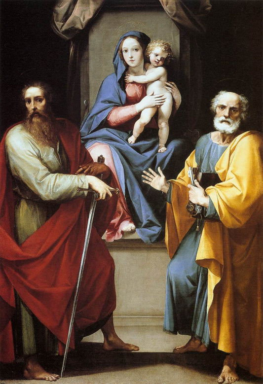 Madonna and Child with Saints Peter and Paul, vintage artwork by Giuseppe Cesari, 12x8" (A4) Poster