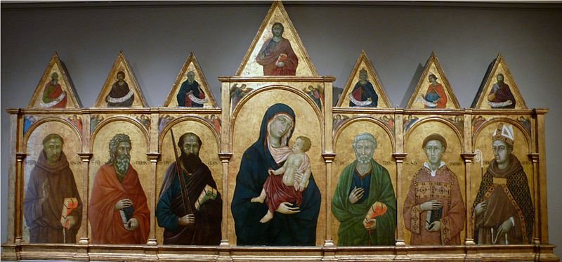 Madonna and Child with Saints (polyptych), vintage artwork by Ugolino di Nerio, 12x8" (A4) Poster
