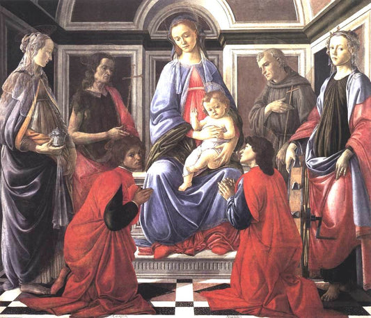 Madonna and Child with Six Saints (Sant'Ambrogio Altarpiece), vintage artwork by Sandro Botticelli, A3 (16x12") Poster Print