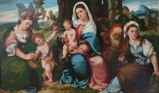 Madonna and Child with St. Catherine, John the Baptist, St. Dorothea and St. Anthony the Abbot, vintage artwork by Bonifazio Veronese, A3 (16x12") Poster Print