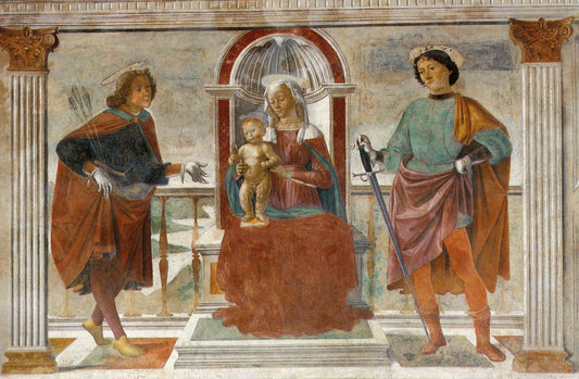 Madonna and Child with St Sebastian and St Julian, vintage artwork by Domenico Ghirlandaio, A3 (16x12") Poster Print