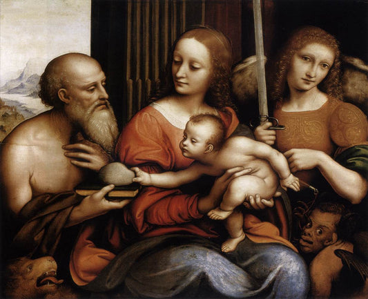Madonna and Child with Sts Jerome and Michael, vintage artwork by Giampietrino, A3 (16x12") Poster Print