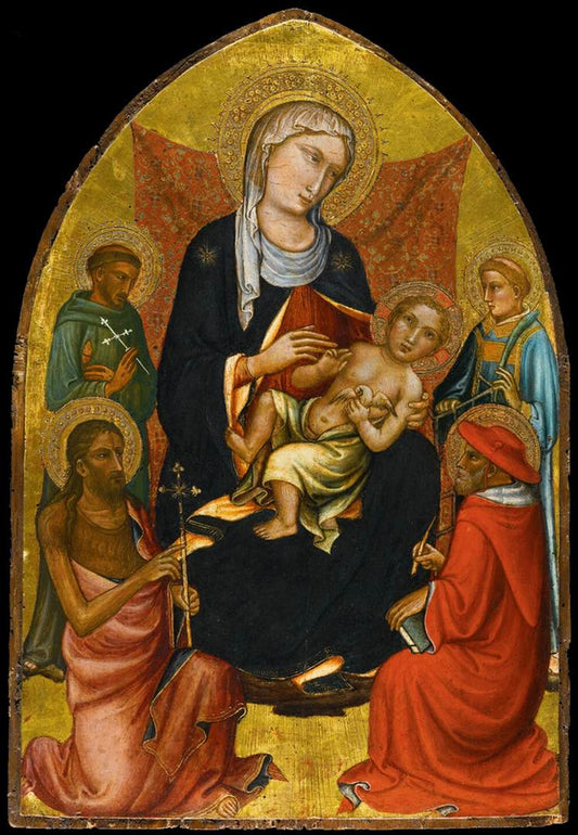 Madonna and Child with Sts John the Baptist, Francis, Lawrence and Jerome, vintage artwork by Mariotto di Nardo, A3 (16x12") Poster Print