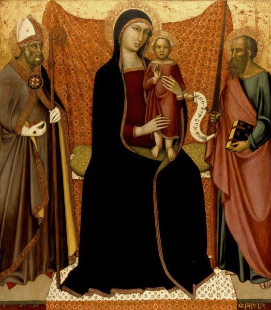 Madonna and Child with Sts. Nicholas and Paul, vintage artwork by Luca di Tomme, A3 (16x12") Poster Print
