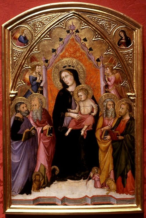 Madonna and Child with the Four Evangelists, vintage artwork by Andrea di Bartolo, A3 (16x12") Poster Print