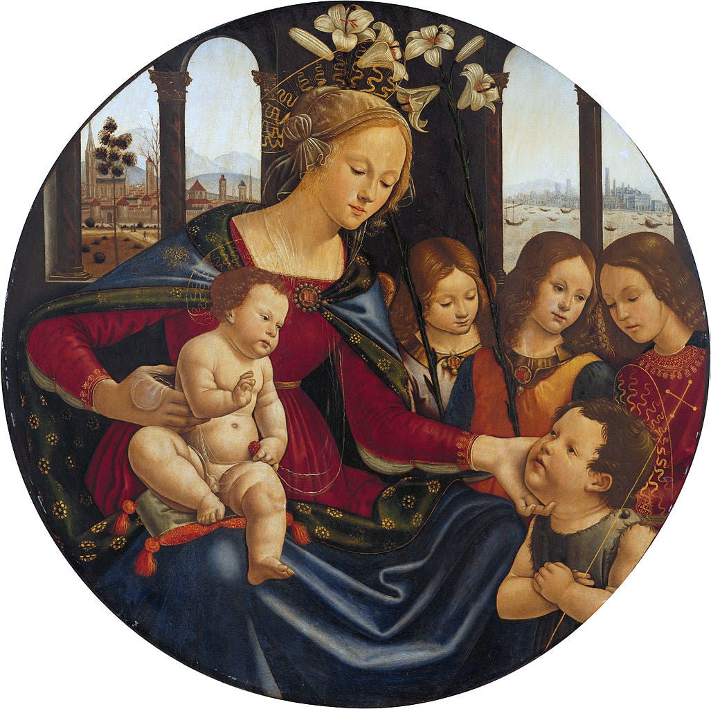 Madonna and Child with the Infant John the Baptist and Three Angels, vintage artwork by Domenico Ghirlandaio, A3 (16x12") Poster Print