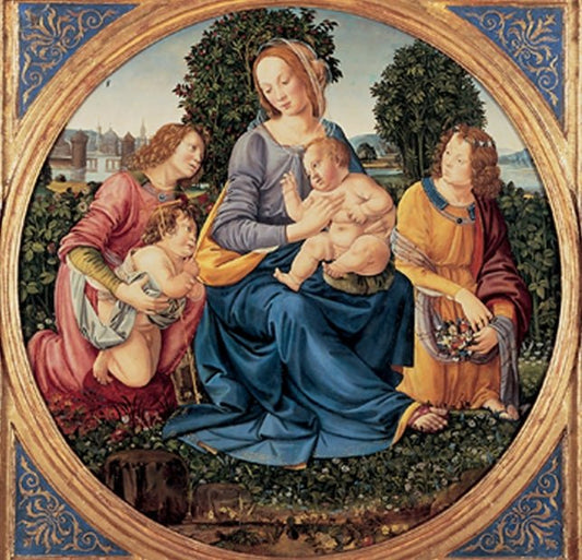 Madonna and Child with the Infant Saint John and Two Angels, vintage artwork by Lorenzo di Credi, A3 (16x12") Poster Print