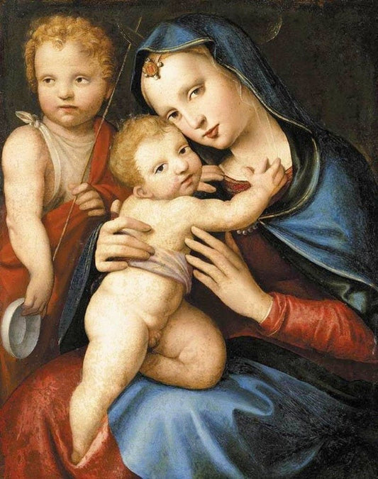 Madonna and Child with the Infant St John the Baptist, vintage artwork by Andrea Piccinelli, A3 (16x12") Poster Print