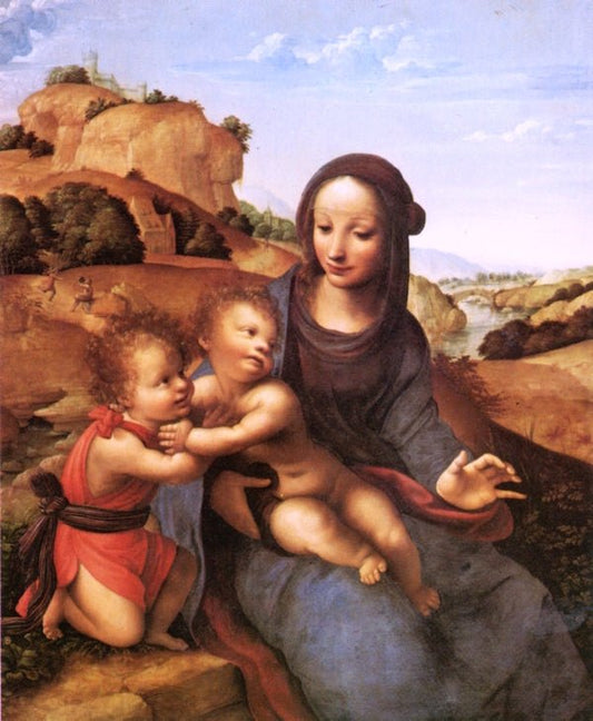 Madonna and Child with the Infant St. John, vintage artwork by Giovanni Antonio (Sodoma) Bazzi, A3 (16x12") Poster Print