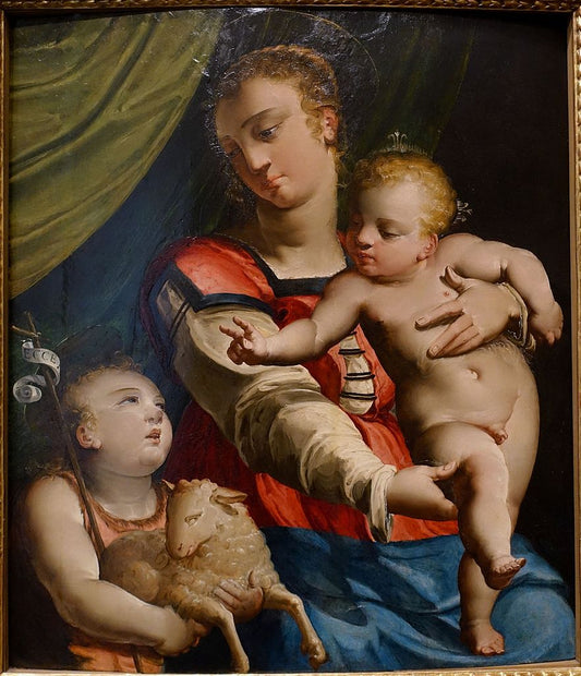 Madonna and Child with the Young Saint John the Baptist, vintage artwork by Luca Cambiaso, A3 (16x12") Poster Print