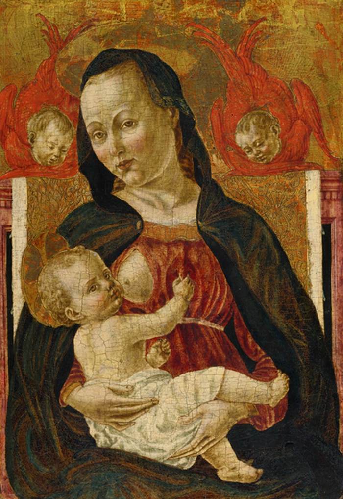 Madonna and Child with Two Angels, vintage artwork by Agnolo degli Erri, A3 (16x12") Poster Print
