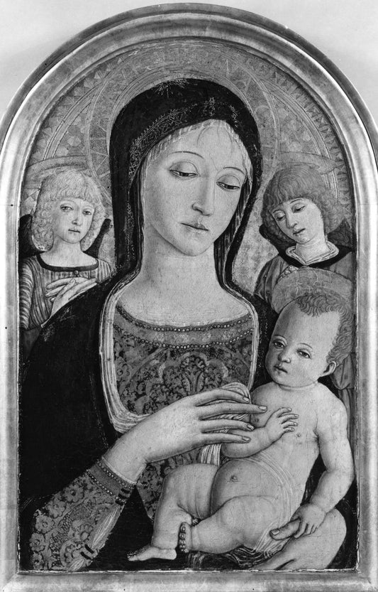 Madonna and Child with Two Angels, vintage artwork by Guidoccio Cozzarelli, A3 (16x12") Poster Print