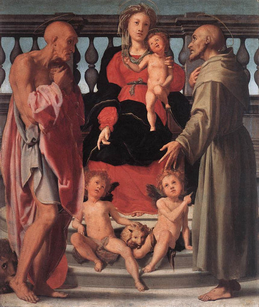 Madonna and Child with Two Saints, vintage artwork by Pontormo, A3 (16x12") Poster Print