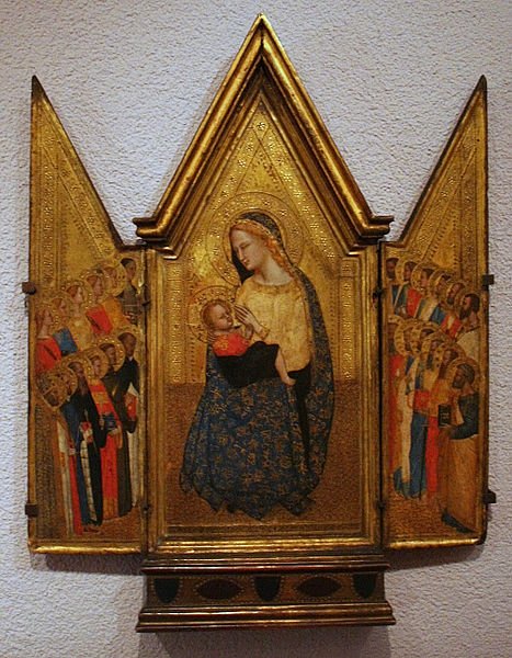 Madonna and Infant with Saints, vintage artwork by Workshop of Maso di Banco, 12x8" (A4) Poster