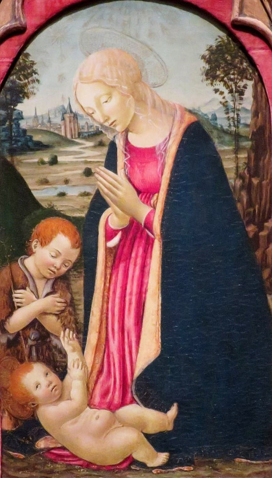 Madonna and Saint John the Baptist Adoring the Child, vintage artwork by Workshop of Francesco Botticini, A3 (16x12") Poster Print