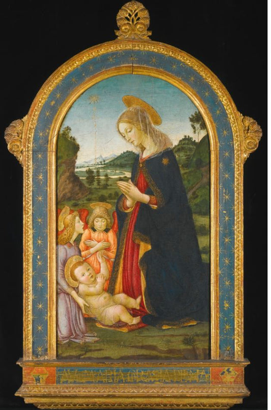 Madonna and Two Angels Adoring the Child Christ, vintage artwork by Francesco Botticini, A3 (16x12") Poster Print
