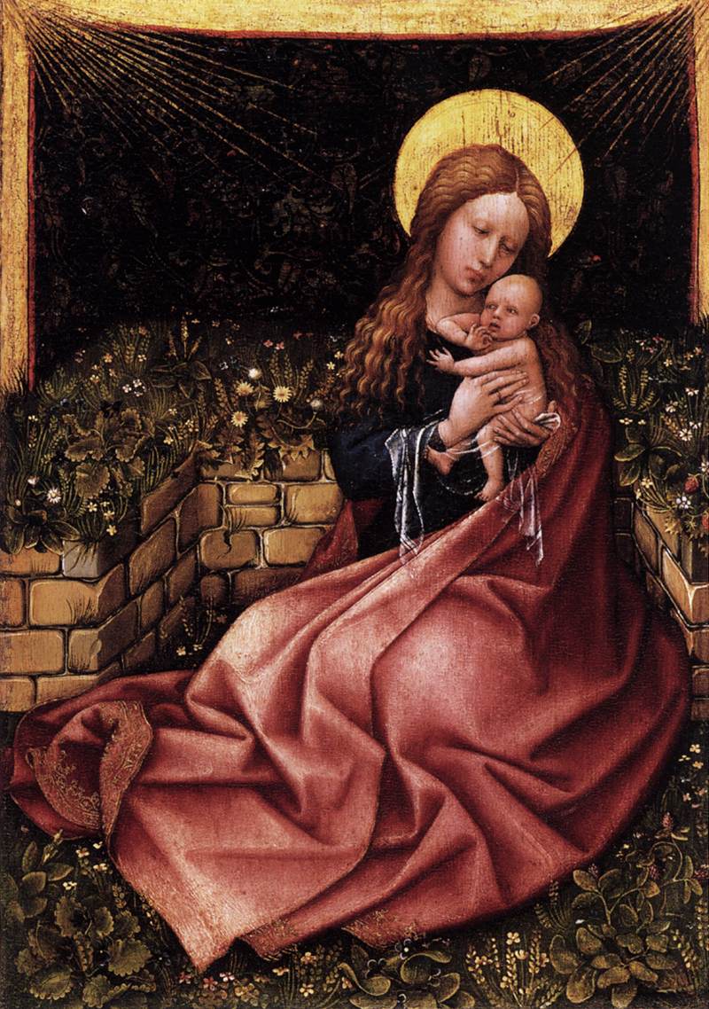Madonna by  a Grassy Bank, vintage artwork by Robert Campin, A3 (16x12") Poster Print