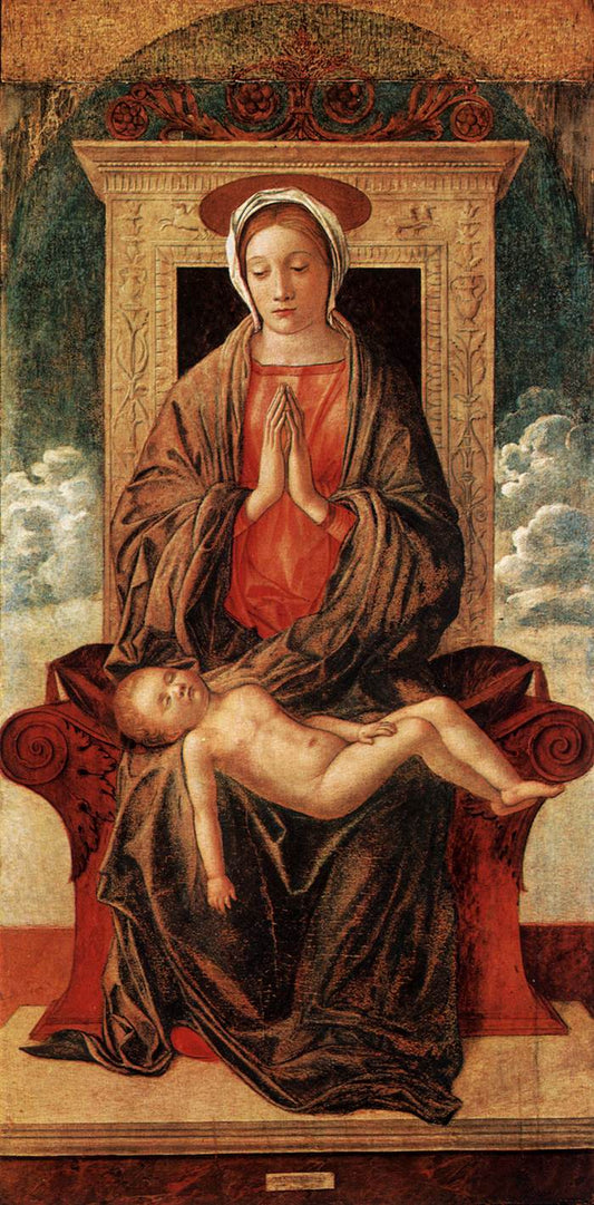 Madonna Enthroned Adoring the Sleeping Child, vintage artwork by Giovanni Bellini, A3 (16x12") Poster Print