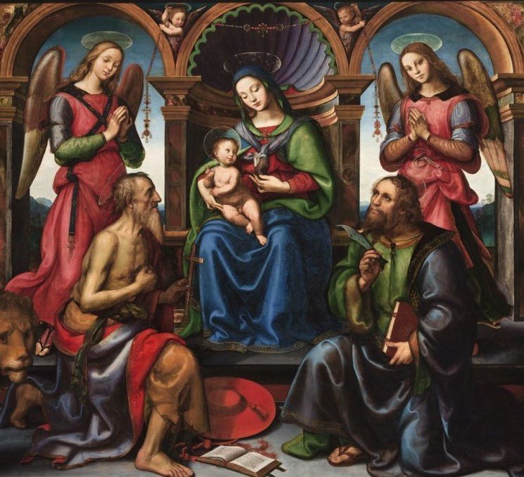 Madonna Enthroned with Saints and Angels, vintage artwork by Raffaellino del Garbo, A3 (16x12") Poster Print