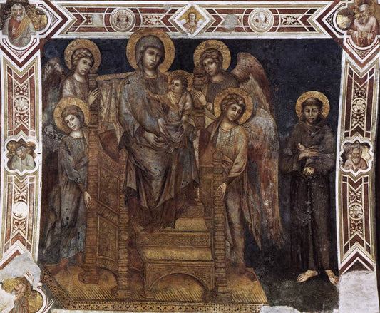 Madonna Enthroned with the Child, Saint Francis and Four Angels, vintage artwork by Cimabue, 12x8" (A4) Poster