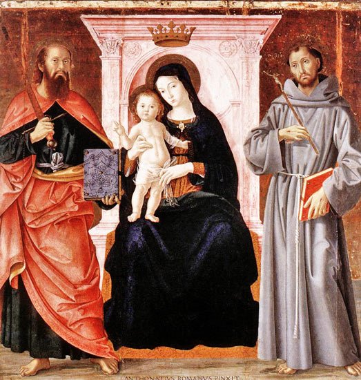Madonna Enthroned with the Infant Christ and Saints, vintage artwork by Antoniazzo Romano, A3 (16x12") Poster Print