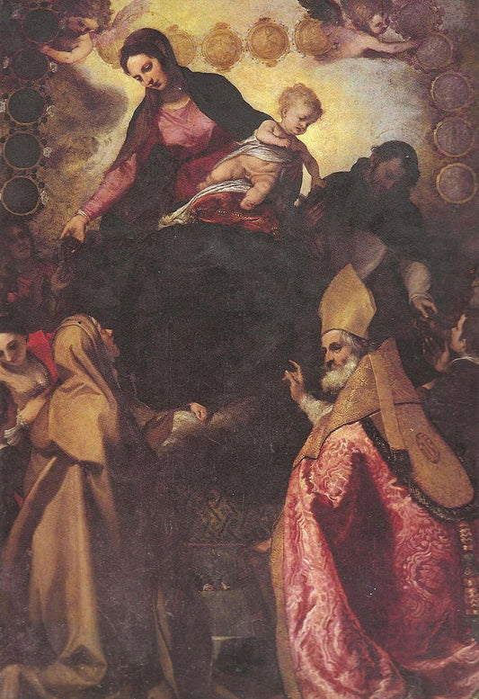 Madonna of the Rosary and St. Dominic of Guzmán, vintage artwork by Lodovico Cardi, 12x8" (A4) Poster