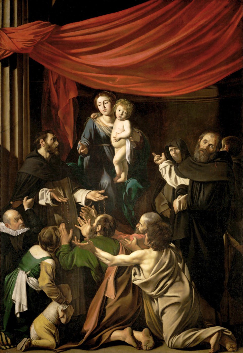 Madonna of the Rosary, vintage artwork by Caravaggio, 12x8" (A4) Poster