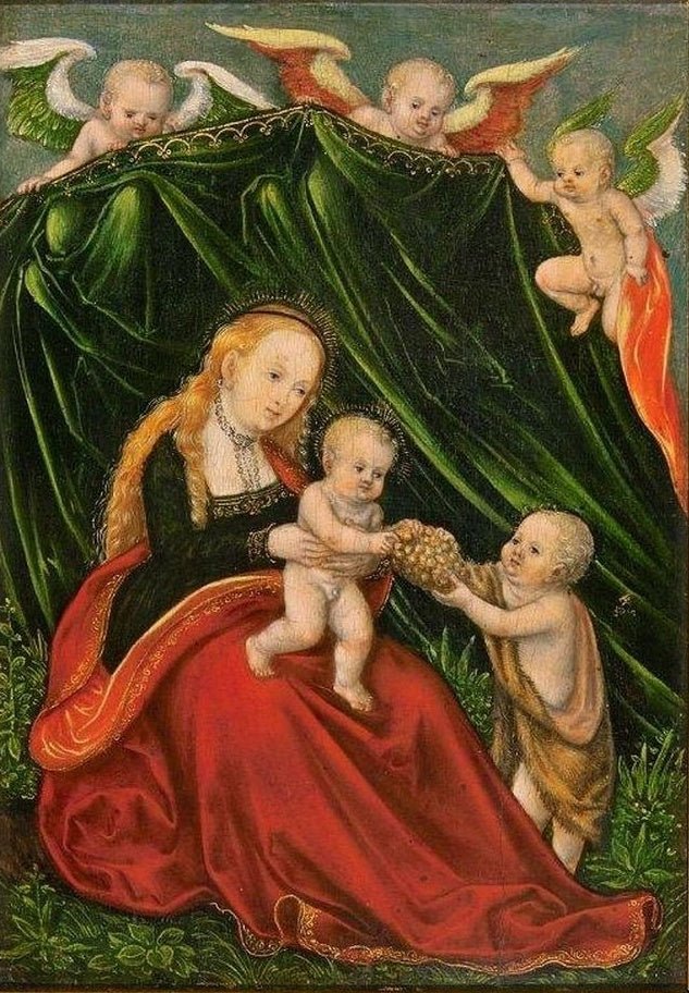 Madonna with Child and John the Baptist, vintage artwork by Lucas Cranach the Elder, A3 (16x12") Poster Print