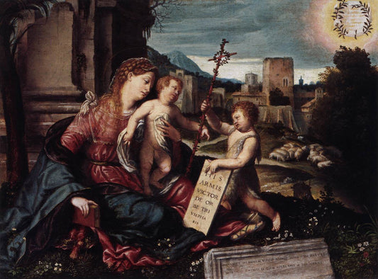 Madonna with Child and Saint John the Baptist, vintage artwork by Moretto da Brescia, A3 (16x12") Poster Print