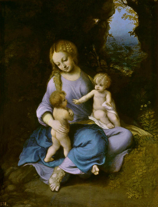 Madonna with Child and the Infant Saint John the Baptist, vintage artwork by Correggio, A3 (16x12") Poster Print