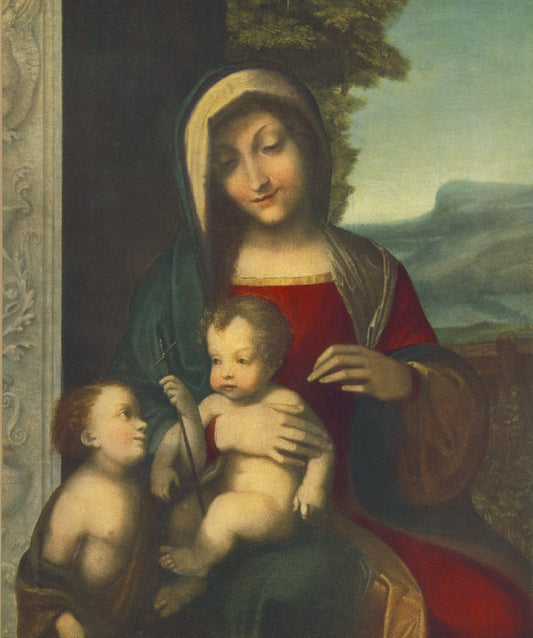 Madonna with Child and the Infant St John, vintage artwork by Correggio, A3 (16x12") Poster Print