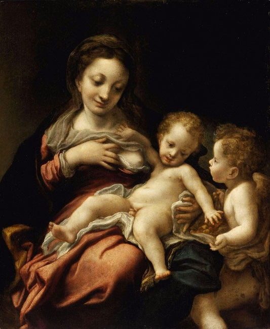 Madonna with Child with an Angel, vintage artwork by Correggio, A3 (16x12") Poster Print
