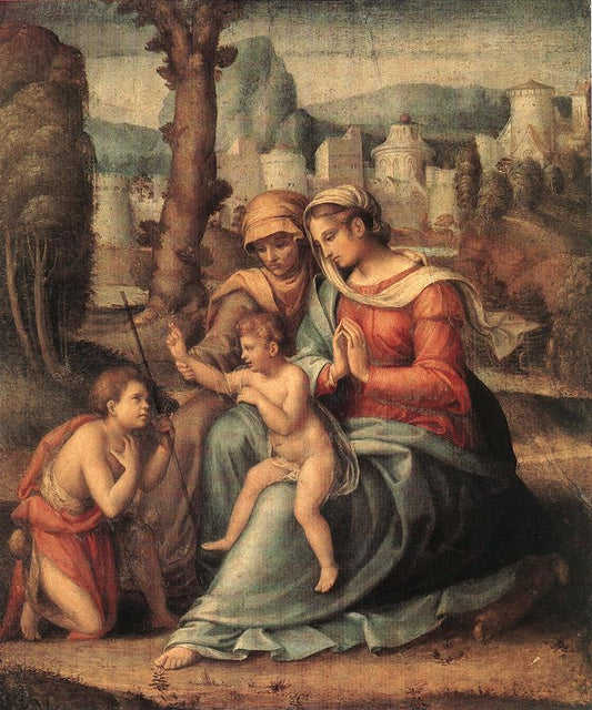 Madonna with Christ Child, Saint Elizabeth and Saint John the Baptist, vintage artwork by Il Bacchiacca, A3 (16x12") Poster Print