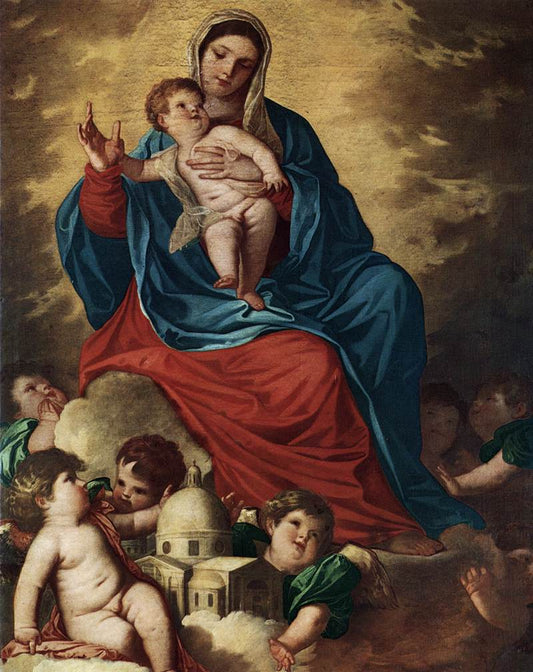 Madonna with Design of a Shrine, vintage artwork by Alessandro Varotari, 12x8" (A4) Poster